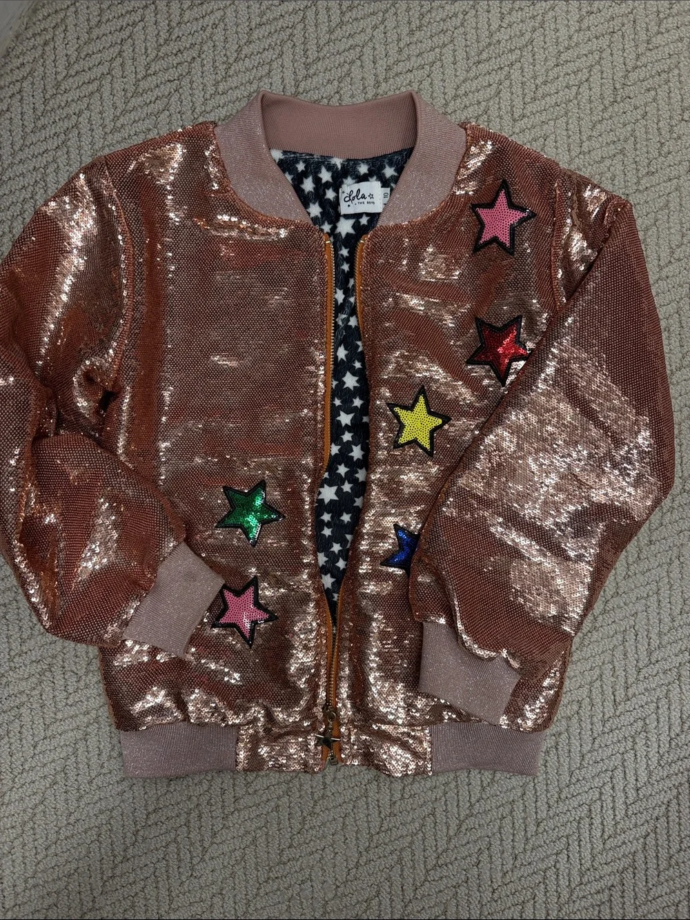Sequin Rose Gold Star Bomber Jacket